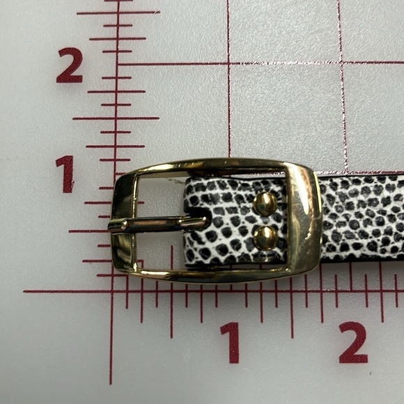 TALBOTS Reptile/Snakeskin Office/Urban B/W Leather Belt Gold Rectangle Buckle M - Picture 2 of 10